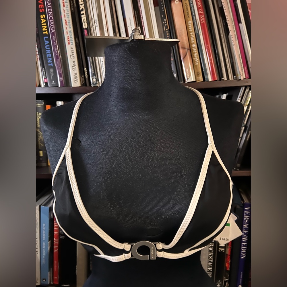 Speedo Black Halter Swim Top with Cream Trim